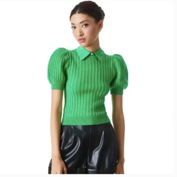 Alice + Olivia Green Puff Sleeve Sweater - Picture 1 of 7